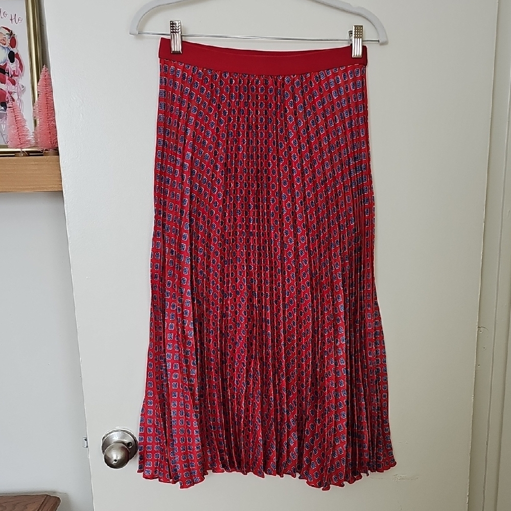 Max Studio Red and Blue Patterned A-Line Skirt